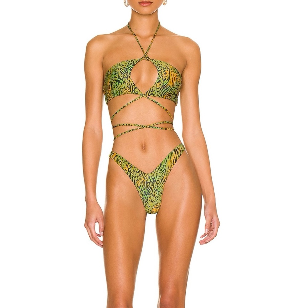 Camila Coelho AZARIA TOP IN JUNGLE GREEN LEOPARD size medium